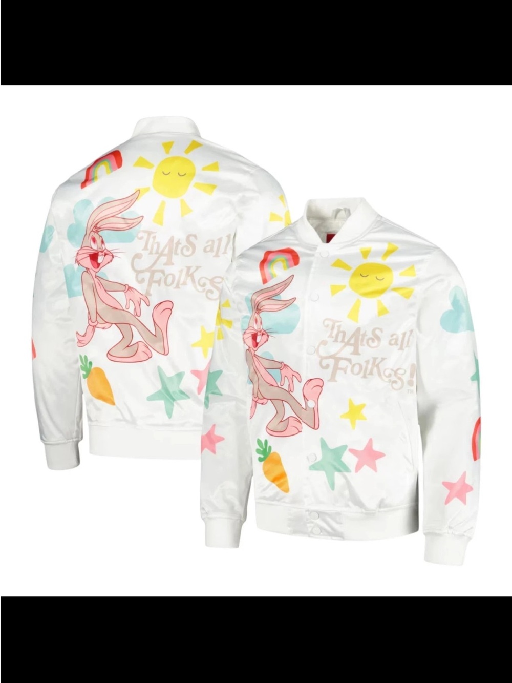 Bugs Bunny Looney Tunes Freeze Max Graphic Satin Full-Snap Jacket Size S